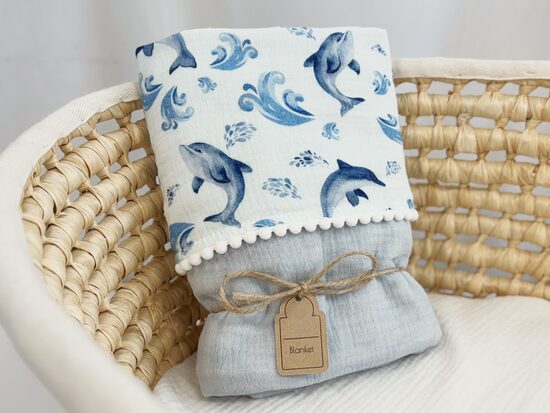 Muslīna sega - zilie delfīni