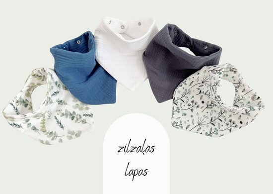 Muslīna laces - 5 gb, zilzaļās lapas